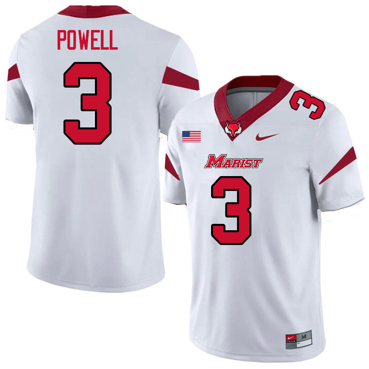 Marist Red Foxes #3 Tyrell Powell College Football Jerseys,Uniforms-White